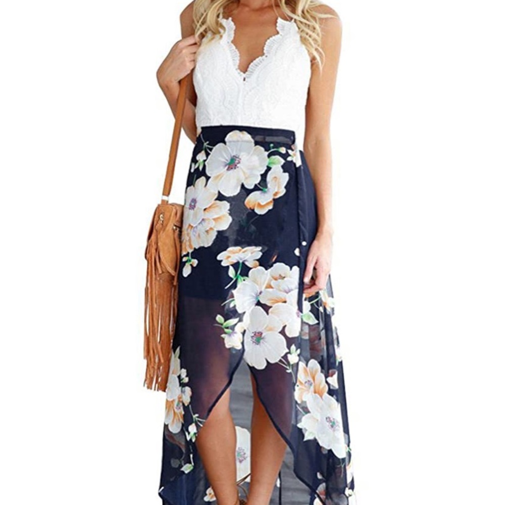 Lace and chiffon floral summer dress